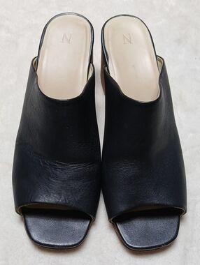 Nisolo Black Leather Open-Toe Slide Mules Size 9.5